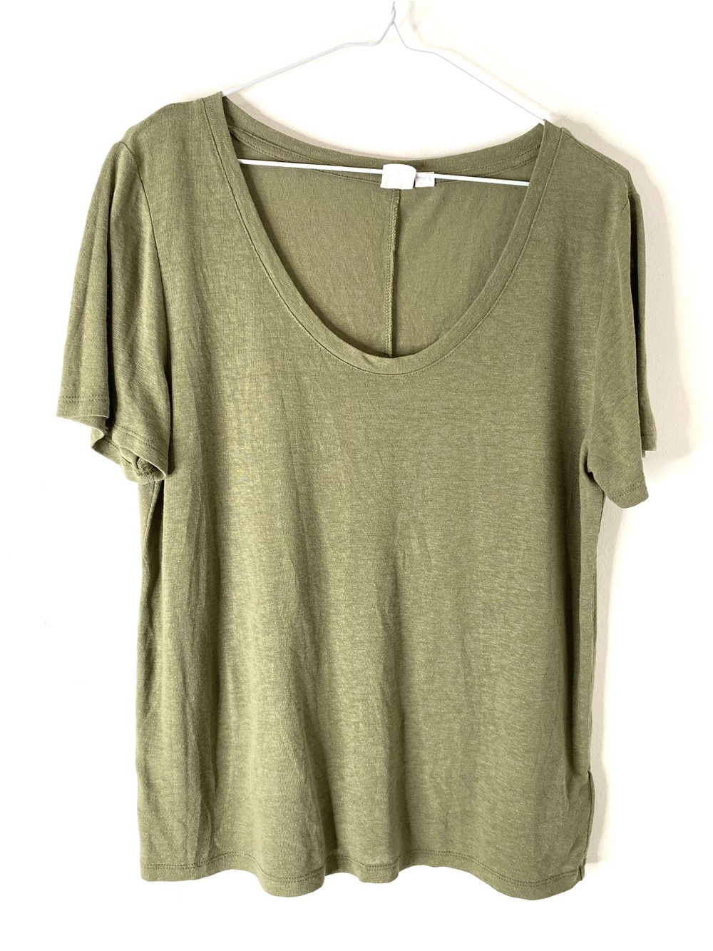 GAP Sage Green Linen Blend Scoop Neck Short Sleeve Top